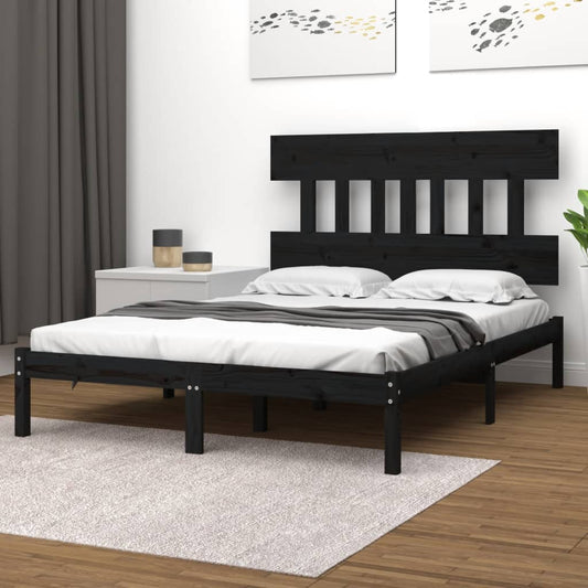 Zwart massief houten bedframe - 140x200 cm, stijlvol en duurzaam bed Bedden & bedframes | Creëer jouw Trendy Thuis | Gratis bezorgd & Retour | Trendy.nl