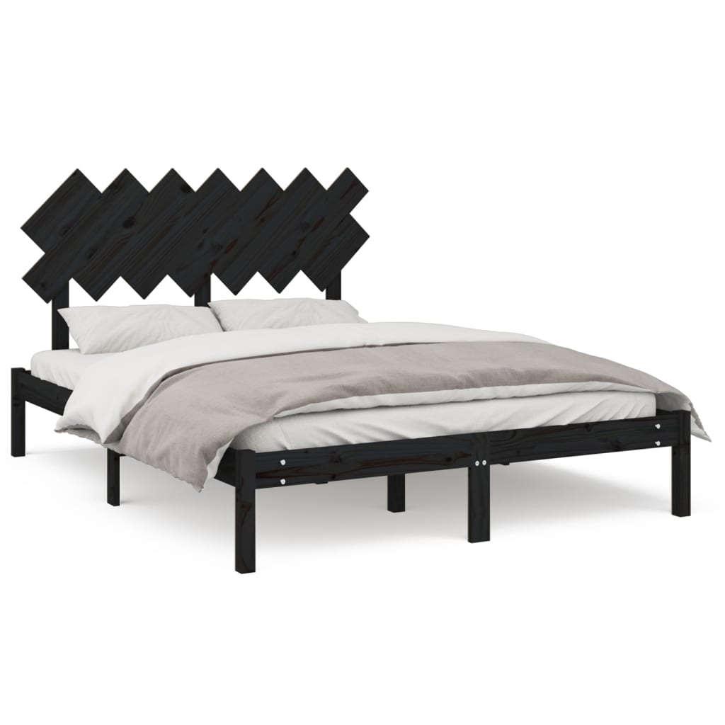 Zwart massief houten bedframe - 140x190 cm - Stijlvol en duurzaam Bedden & bedframes | Creëer jouw Trendy Thuis | Gratis bezorgd & Retour | Trendy.nl