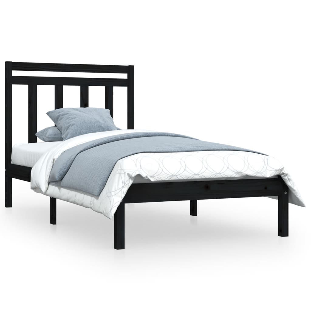 Massief houten bedframe in zwart - stijlvolle 90x190 cm Eenpersoonsmaat Bedden & bedframes | Creëer jouw Trendy Thuis | Gratis bezorgd & Retour | Trendy.nl