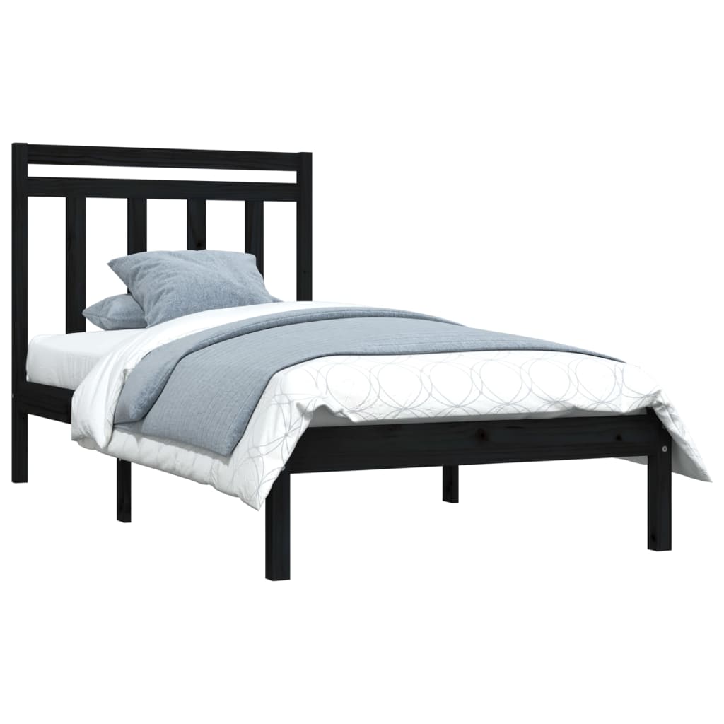 Massief houten bedframe in zwart - stijlvolle 90x190 cm Eenpersoonsmaat Bedden & bedframes | Creëer jouw Trendy Thuis | Gratis bezorgd & Retour | Trendy.nl