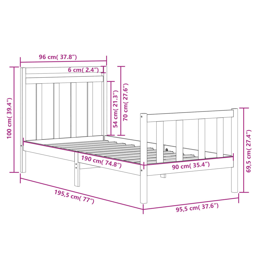 Bedframe massief hout 90x190 cm Single Bedden & bedframes | Creëer jouw Trendy Thuis | Gratis bezorgd & Retour | Trendy.nl