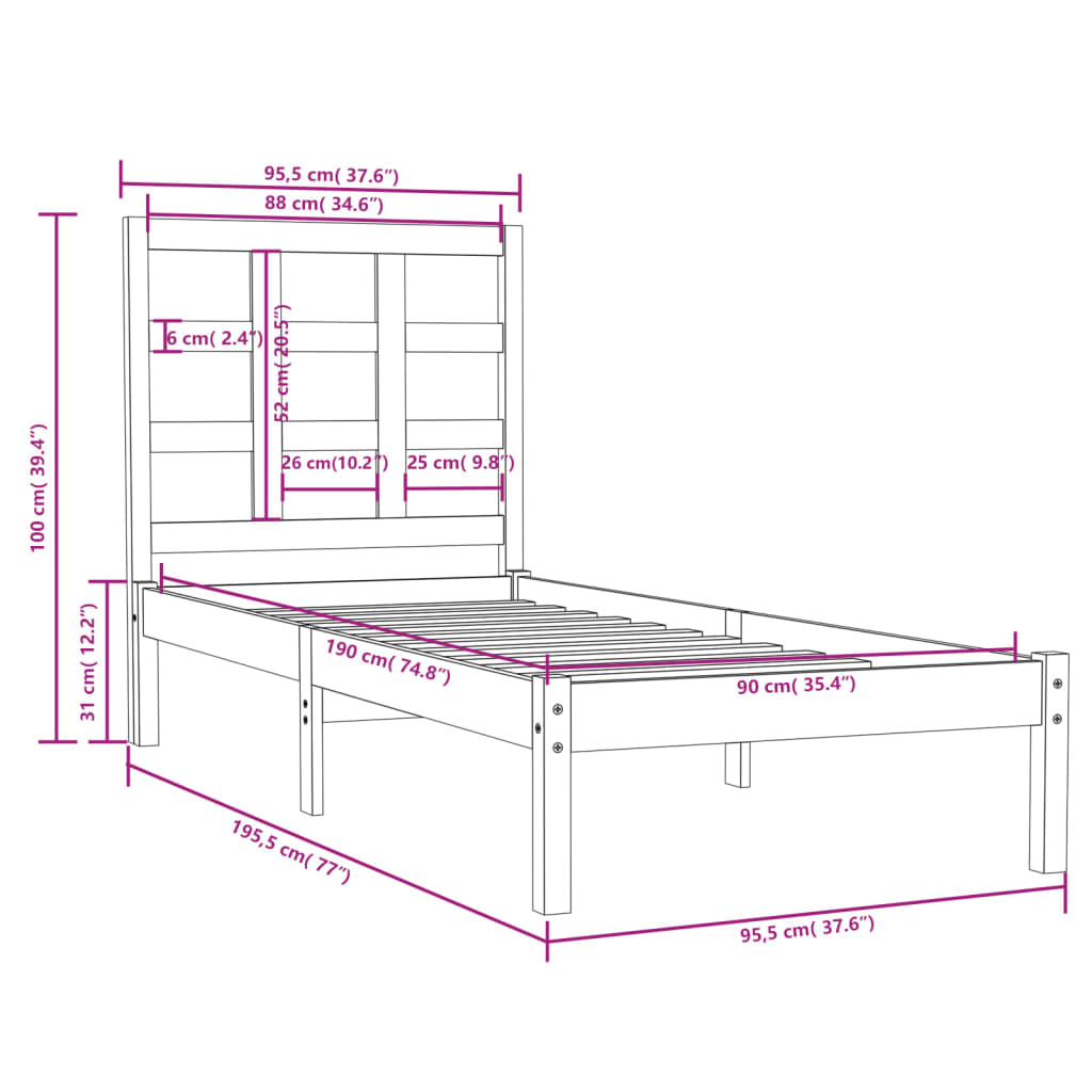 Stijlvol zwart bedframe van massief hout - 90x190 cm (3FT Single) Bedden & bedframes | Creëer jouw Trendy Thuis | Gratis bezorgd & Retour | Trendy.nl