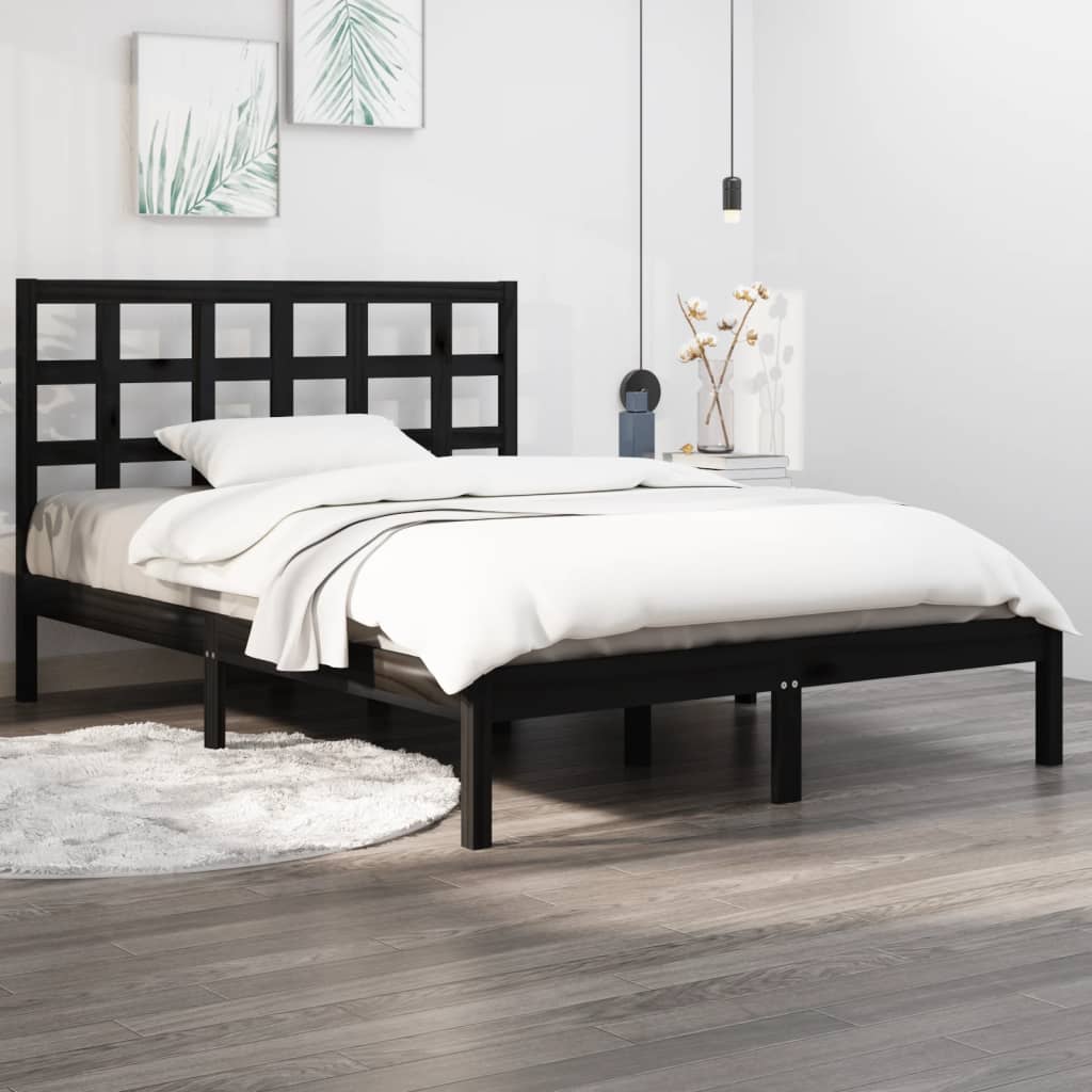 Zwart massief houten bedframe - 140x190 cm - Stijlvol en duurzaam Bedden & bedframes | Creëer jouw Trendy Thuis | Gratis bezorgd & Retour | Trendy.nl