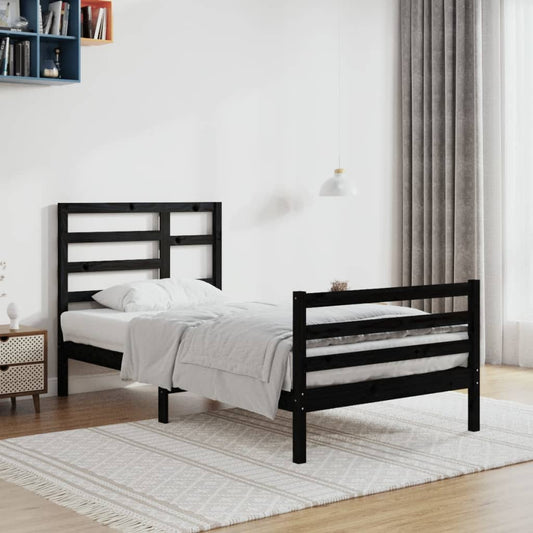 Zwart bedframe van massief hout - 100x200 cm: Topkwaliteit en stijlvolle slaapoplossing