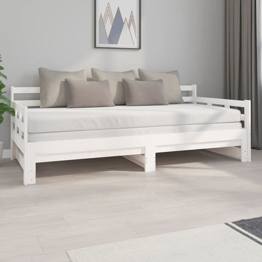 Slaapbank uitschuifbaar massief grenenhout wit 2x(90x200) cm Bedden & bedframes | Creëer jouw Trendy Thuis | Gratis bezorgd & Retour | Trendy.nl
