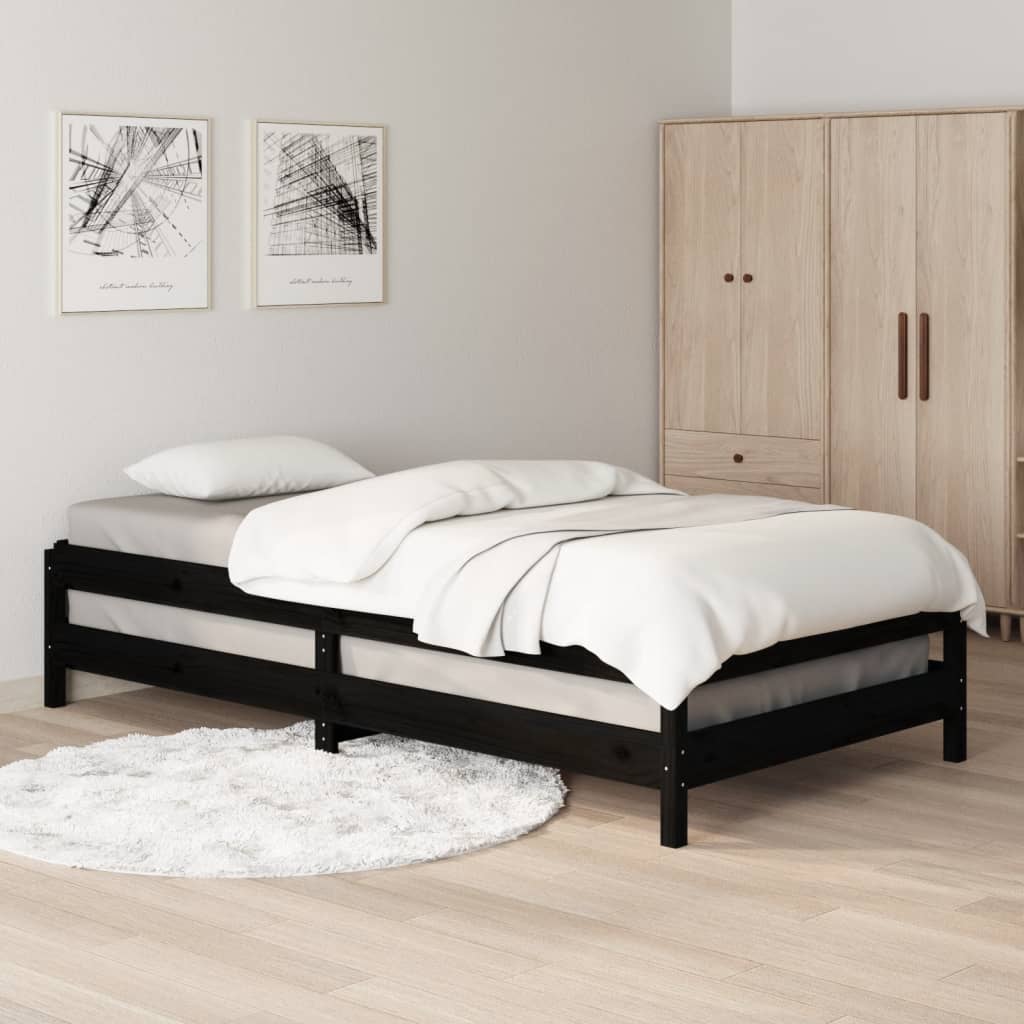 Bed stapelbaar 90x200 cm massief grenenhout zwart