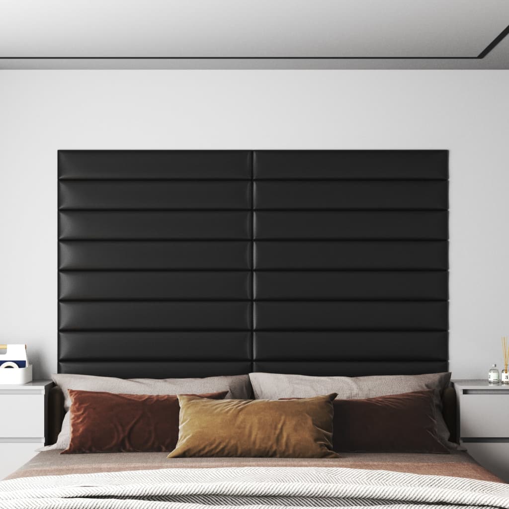 Wandpanelen 12 st 1,62 m² 90x15 cm kunstleer zwart Wandpanelen | Creëer jouw Trendy Thuis | Gratis bezorgd & Retour | Trendy.nl