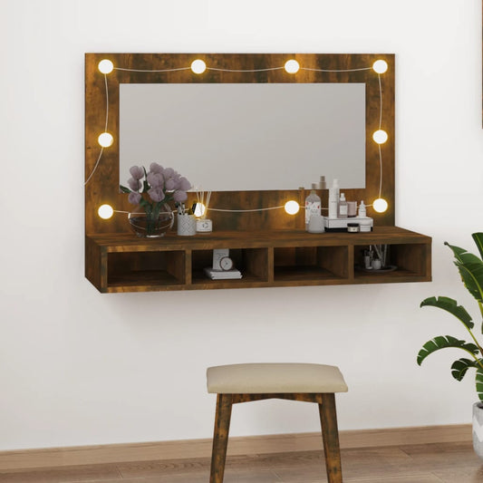 Spiegelkast met LED-verlichting 90x31,5x62 cm gerookt eiken