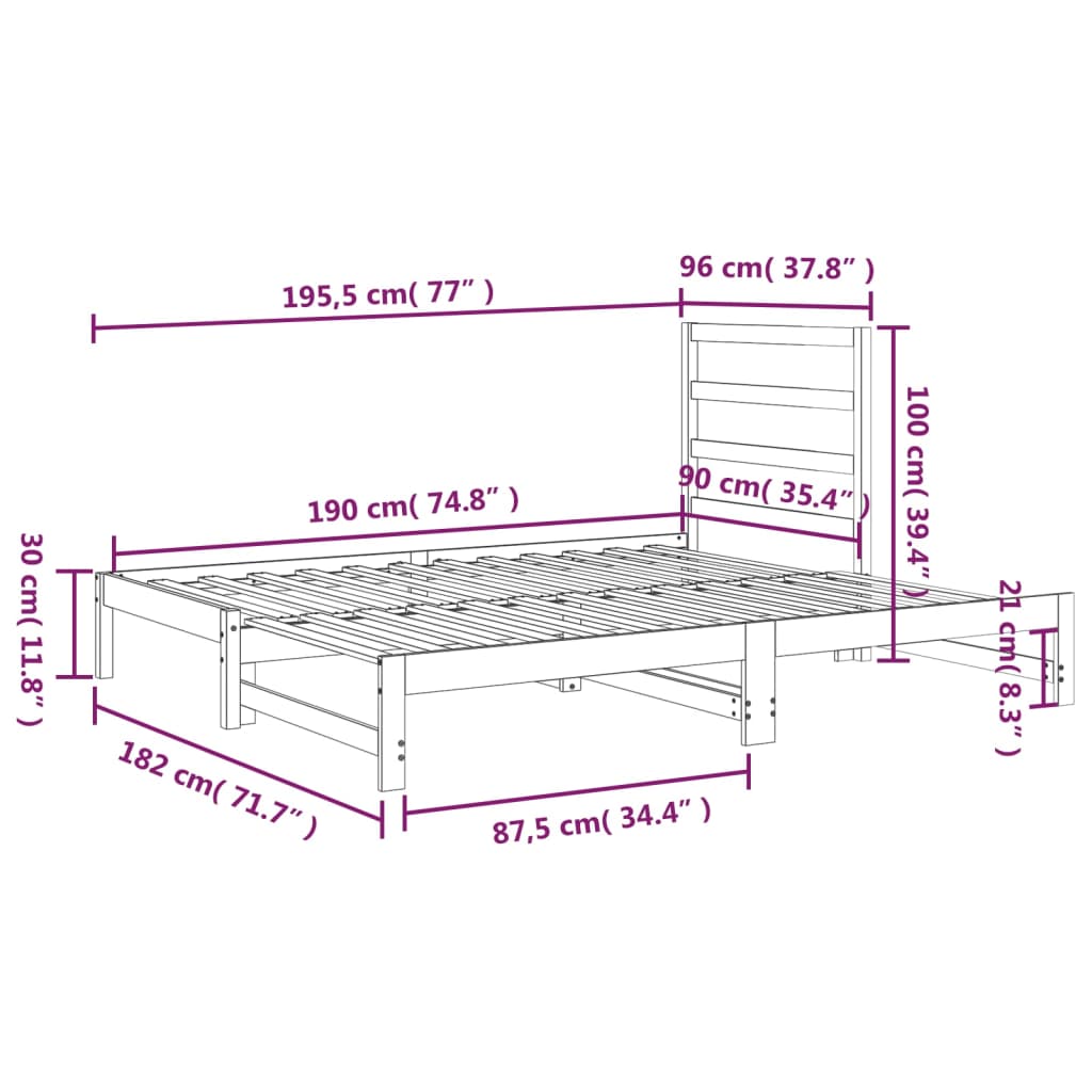 Slaapbank uitschuifbaar massief grenenhout wit 2x(90x190) cm Bedden & bedframes | Creëer jouw Trendy Thuis | Gratis bezorgd & Retour | Trendy.nl