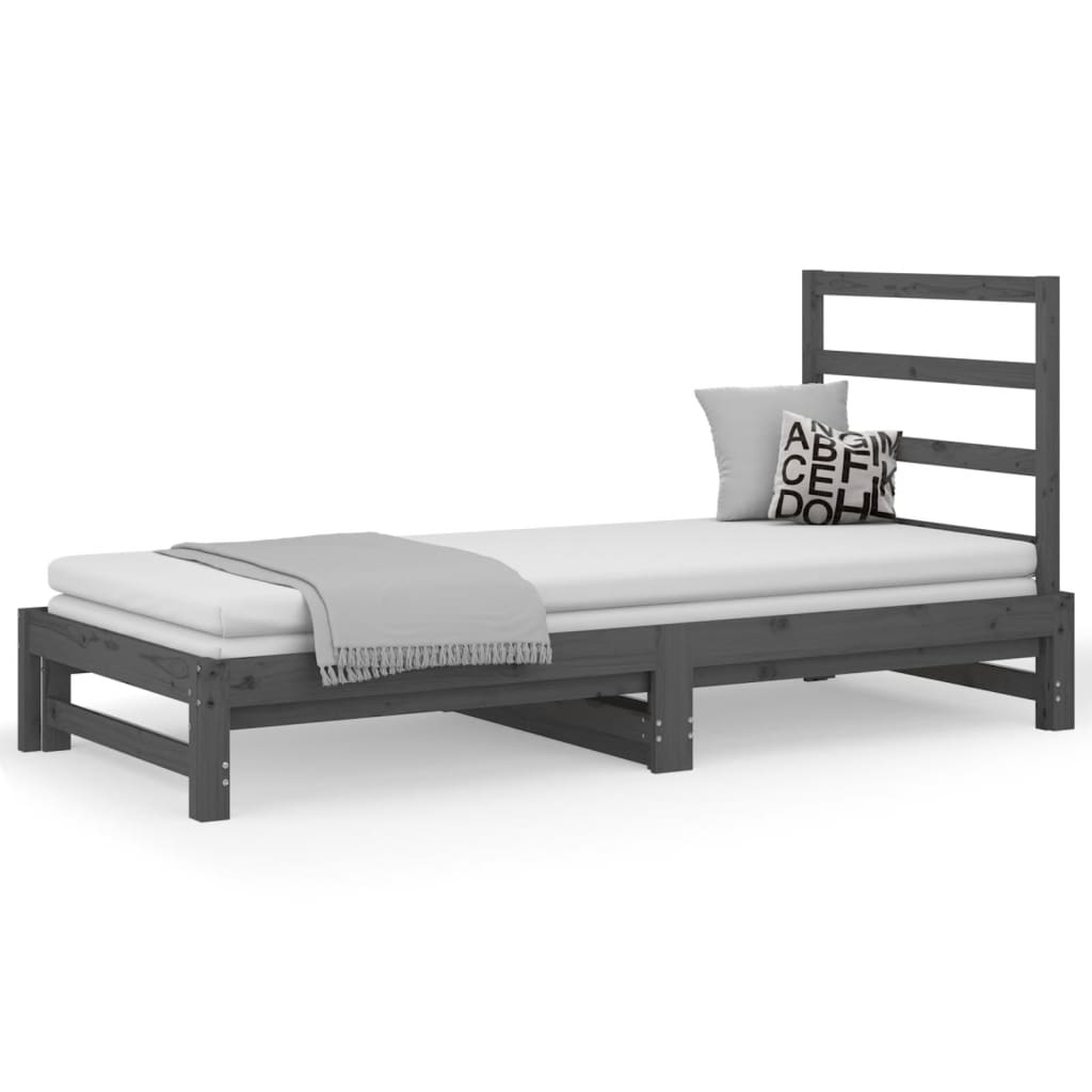 Slaapbank uitschuifbaar massief grenenhout grijs 2x(90x190) cm Bedden & bedframes | Creëer jouw Trendy Thuis | Gratis bezorgd & Retour | Trendy.nl