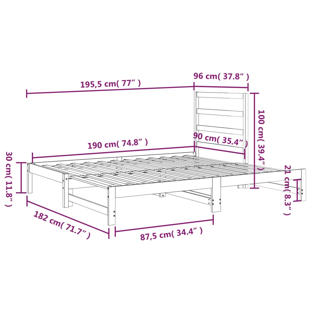 Slaapbank uitschuifbaar massief grenenhout grijs 2x(90x190) cm Bedden & bedframes | Creëer jouw Trendy Thuis | Gratis bezorgd & Retour | Trendy.nl