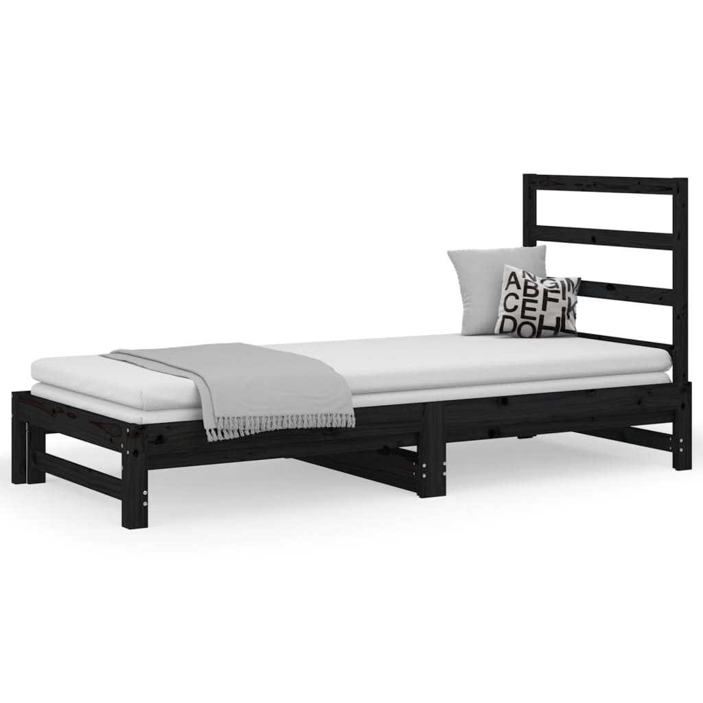 Slaapbank uitschuifbaar massief grenenhout zwart 2x(90x190) cm Bedden & bedframes | Creëer jouw Trendy Thuis | Gratis bezorgd & Retour | Trendy.nl