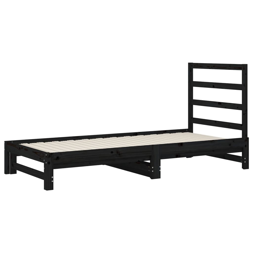 Slaapbank uitschuifbaar massief grenenhout zwart 2x(90x190) cm Bedden & bedframes | Creëer jouw Trendy Thuis | Gratis bezorgd & Retour | Trendy.nl