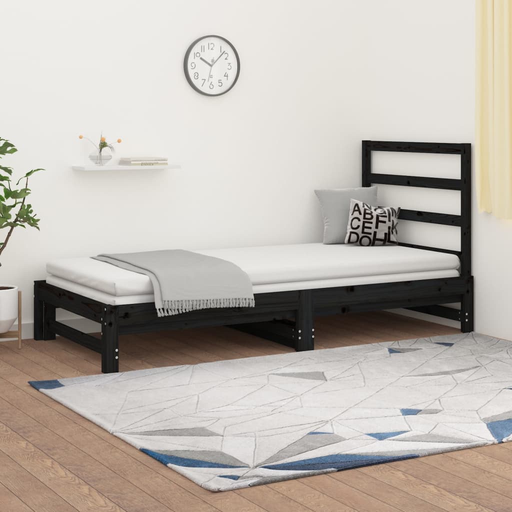 Slaapbank uitschuifbaar massief grenenhout zwart 2x(90x190) cm Bedden & bedframes | Creëer jouw Trendy Thuis | Gratis bezorgd & Retour | Trendy.nl