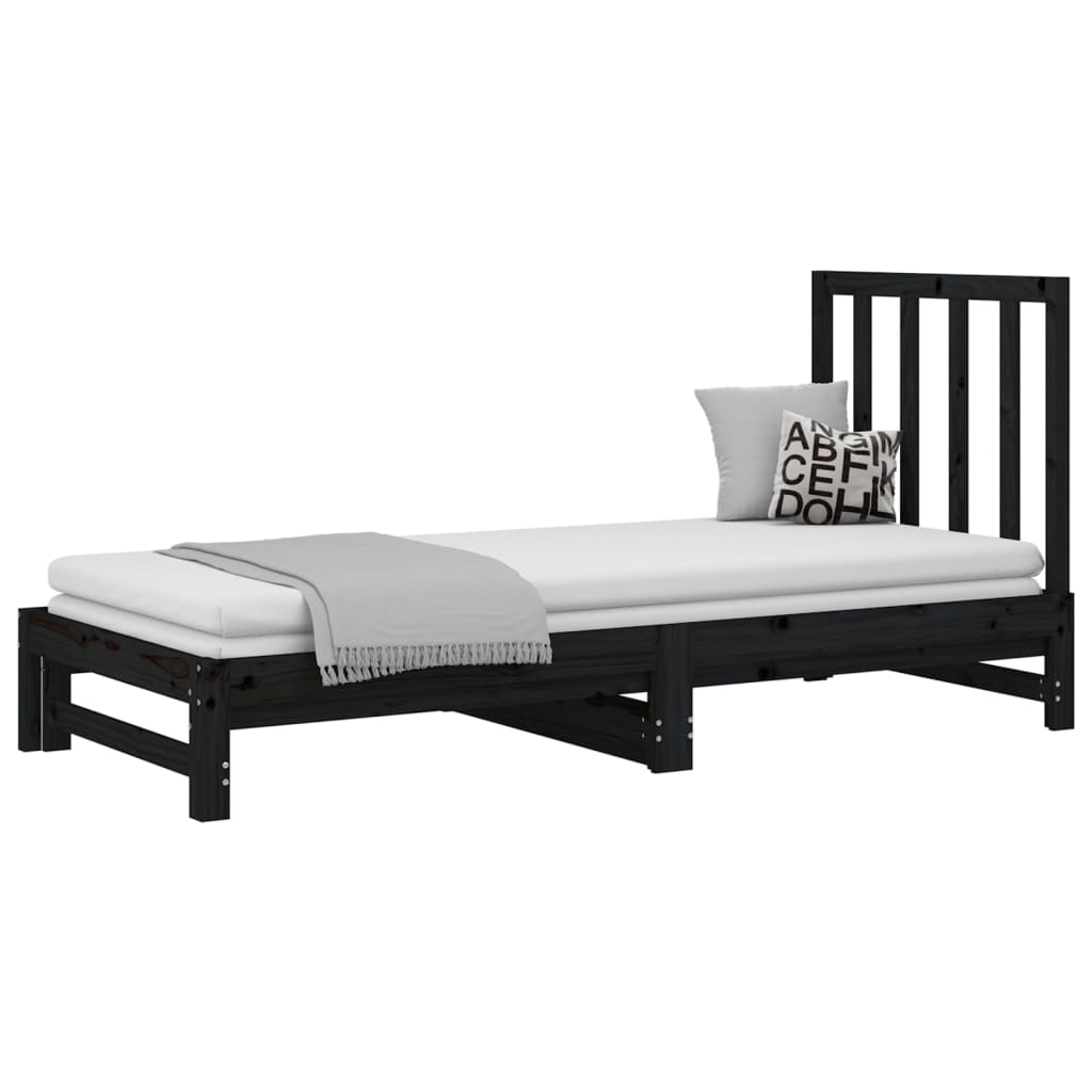 Slaapbank uitschuifbaar massief grenenhout zwart 2x(90x190) cm Bedden & bedframes | Creëer jouw Trendy Thuis | Gratis bezorgd & Retour | Trendy.nl