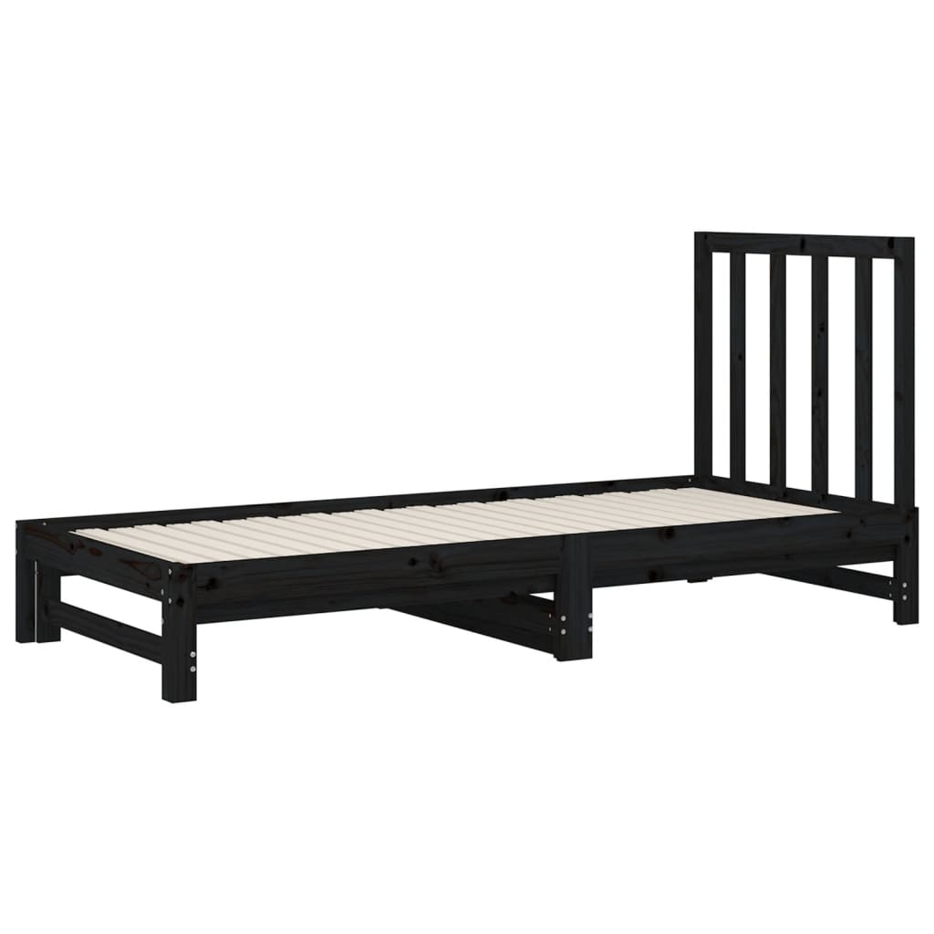 Slaapbank uitschuifbaar massief grenenhout zwart 2x(90x190) cm Bedden & bedframes | Creëer jouw Trendy Thuis | Gratis bezorgd & Retour | Trendy.nl