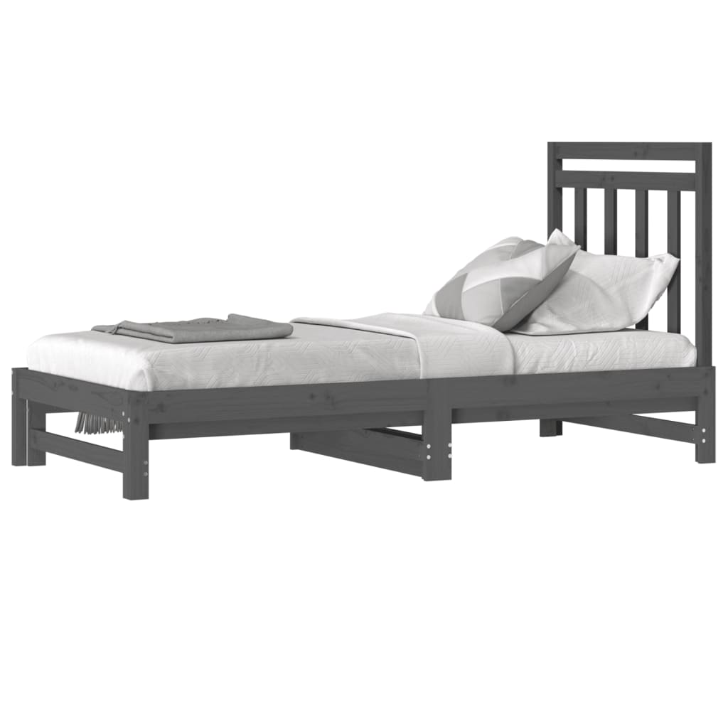 Slaapbank uitschuifbaar massief grenenhout grijs 2x(90x190) cm Bedden & bedframes | Creëer jouw Trendy Thuis | Gratis bezorgd & Retour | Trendy.nl