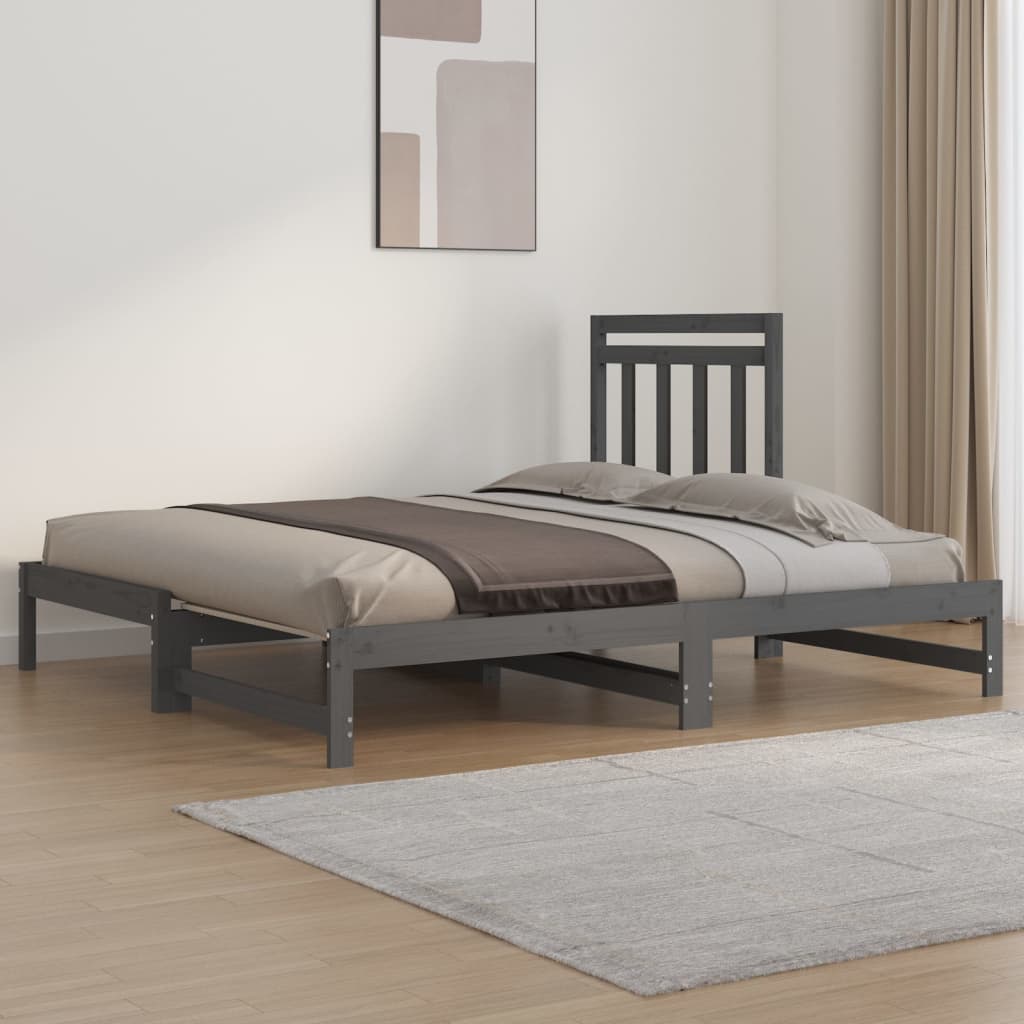 Slaapbank uitschuifbaar massief grenenhout grijs 2x(90x190) cm Bedden & bedframes | Creëer jouw Trendy Thuis | Gratis bezorgd & Retour | Trendy.nl