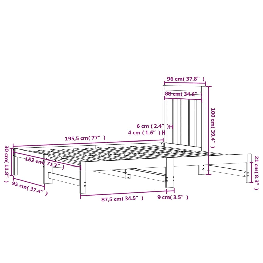 Slaapbank uitschuifbaar massief grenenhout grijs 2x(90x190) cm Bedden & bedframes | Creëer jouw Trendy Thuis | Gratis bezorgd & Retour | Trendy.nl