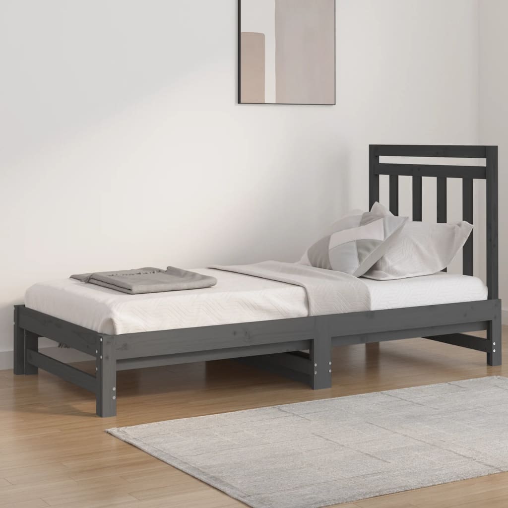 Slaapbank uitschuifbaar massief grenenhout grijs 2x(90x190) cm Bedden & bedframes | Creëer jouw Trendy Thuis | Gratis bezorgd & Retour | Trendy.nl