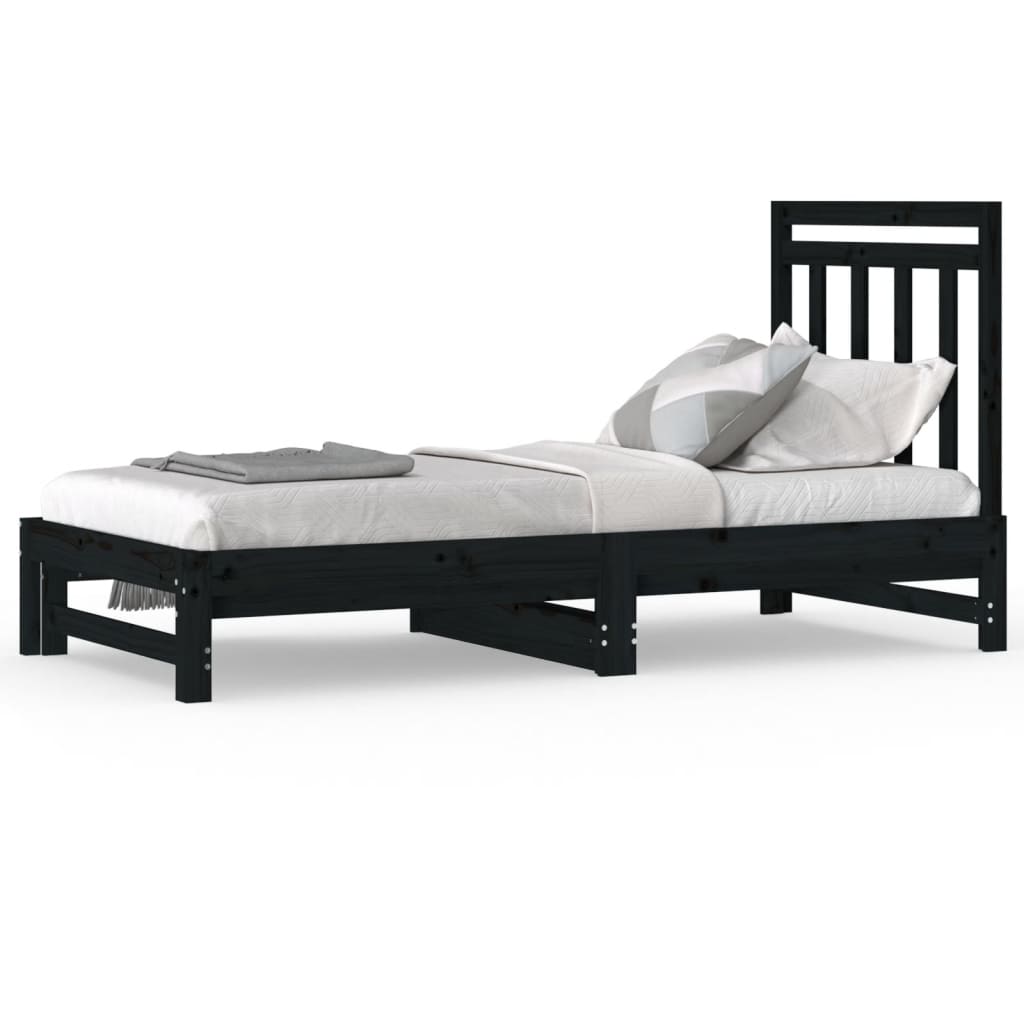 Slaapbank uitschuifbaar massief grenenhout zwart 2x(90x190) cm Bedden & bedframes | Creëer jouw Trendy Thuis | Gratis bezorgd & Retour | Trendy.nl