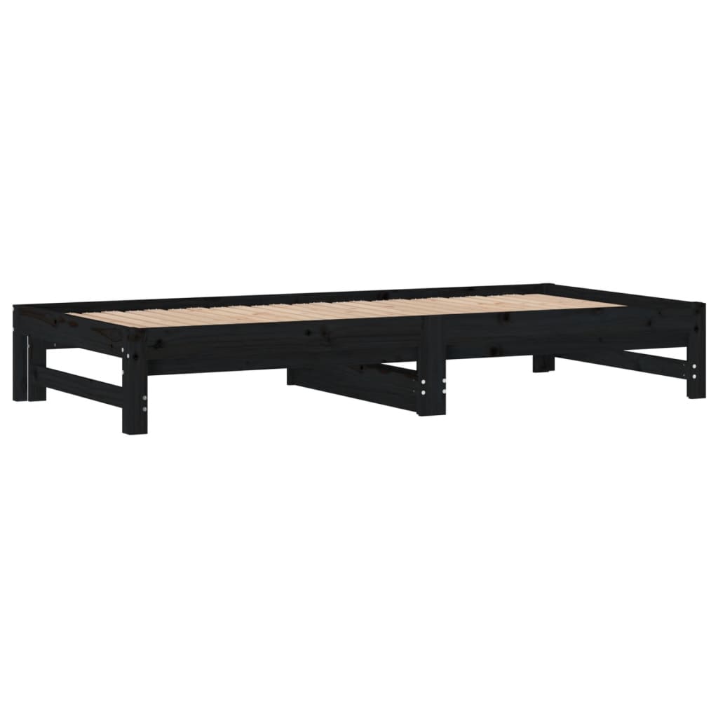 Slaapbank uitschuifbaar massief grenenhout zwart 2x(90x190) cm Bedden & bedframes | Creëer jouw Trendy Thuis | Gratis bezorgd & Retour | Trendy.nl