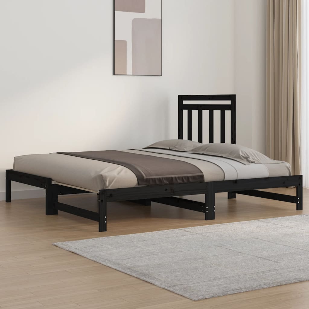 Slaapbank uitschuifbaar massief grenenhout zwart 2x(90x190) cm Bedden & bedframes | Creëer jouw Trendy Thuis | Gratis bezorgd & Retour | Trendy.nl