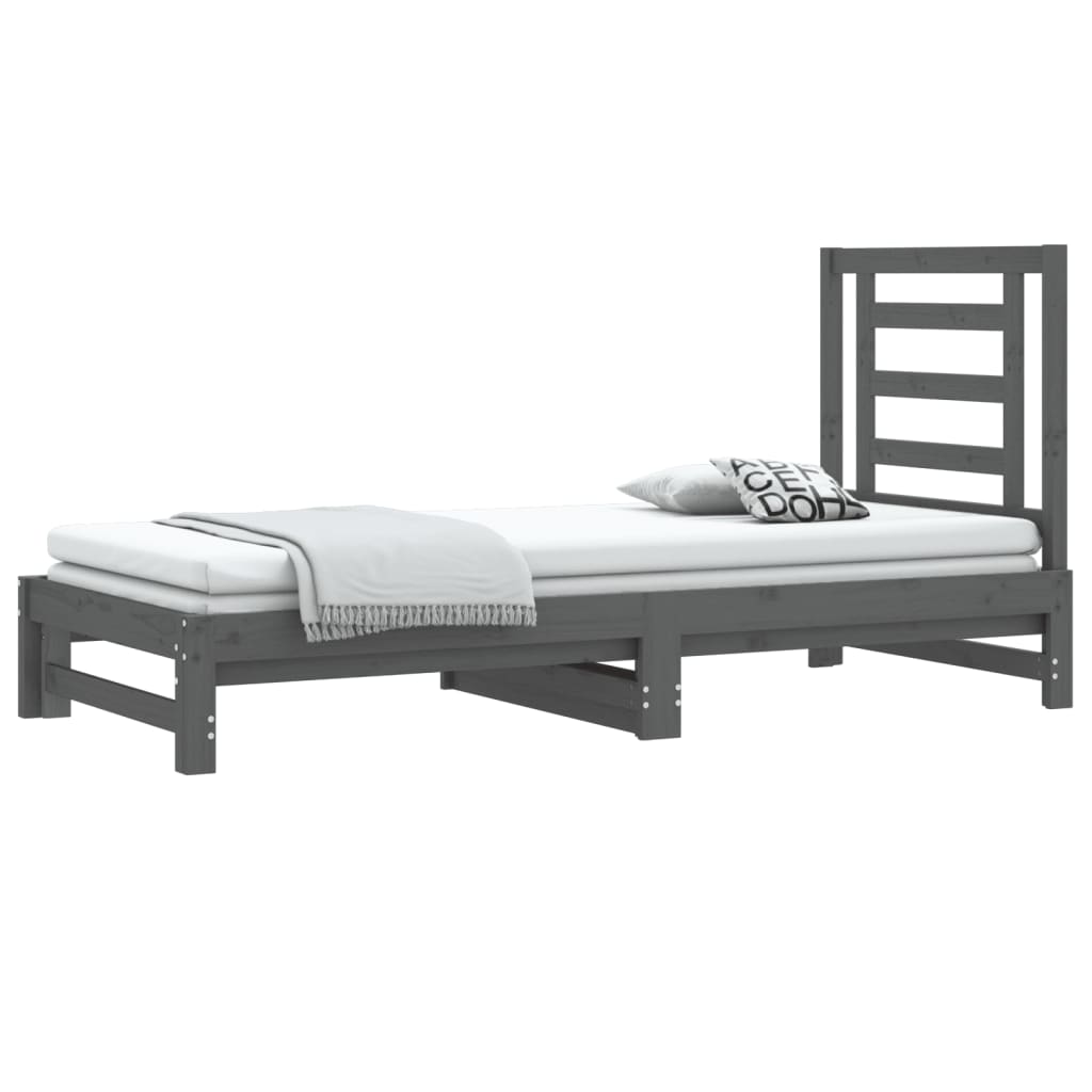 Slaapbank uitschuifbaar massief grenenhout grijs 2x(90x190) cm Bedden & bedframes | Creëer jouw Trendy Thuis | Gratis bezorgd & Retour | Trendy.nl