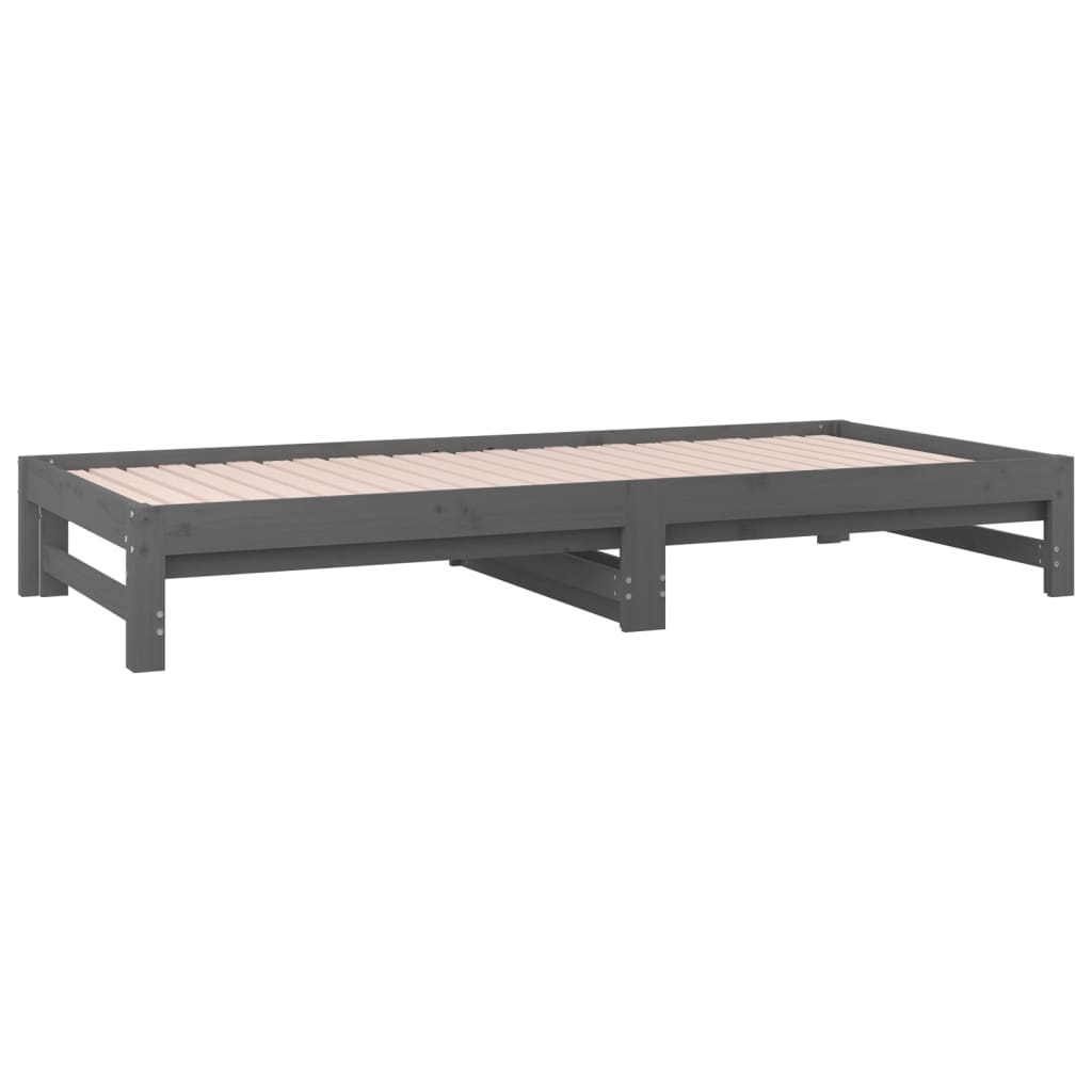 Slaapbank uitschuifbaar massief grenenhout grijs 2x(90x190) cm Bedden & bedframes | Creëer jouw Trendy Thuis | Gratis bezorgd & Retour | Trendy.nl