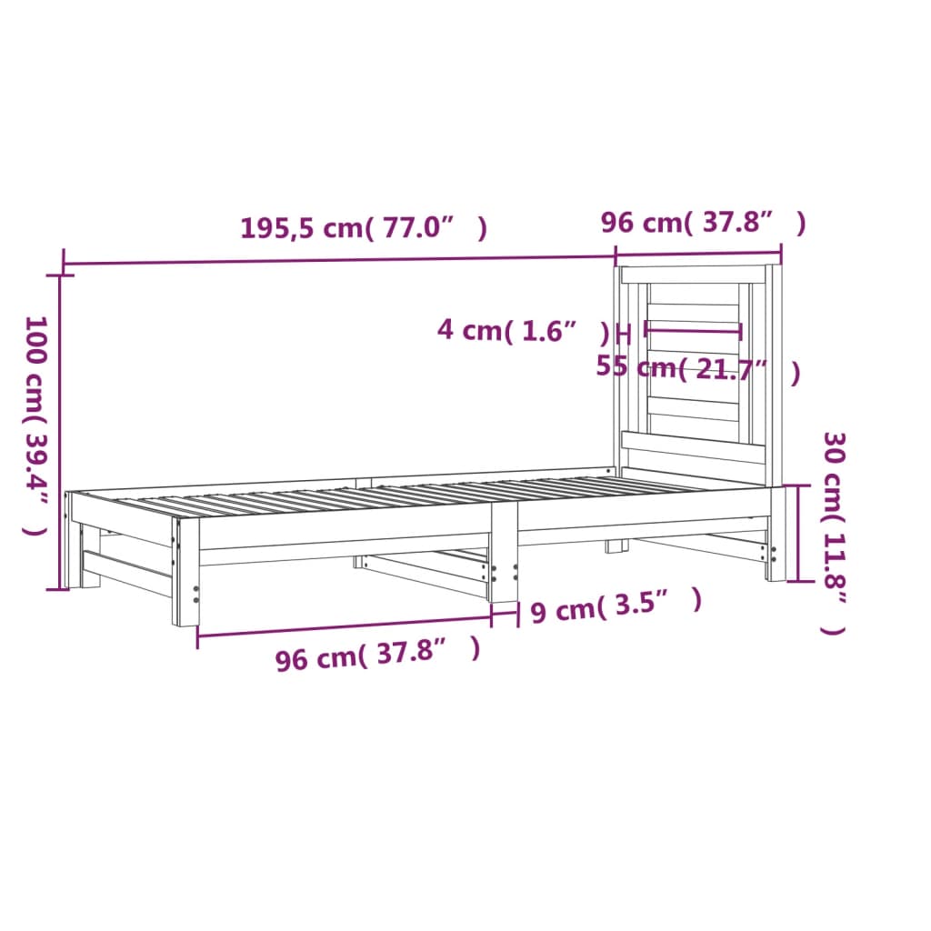 Slaapbank uitschuifbaar massief grenenhout grijs 2x(90x190) cm Bedden & bedframes | Creëer jouw Trendy Thuis | Gratis bezorgd & Retour | Trendy.nl