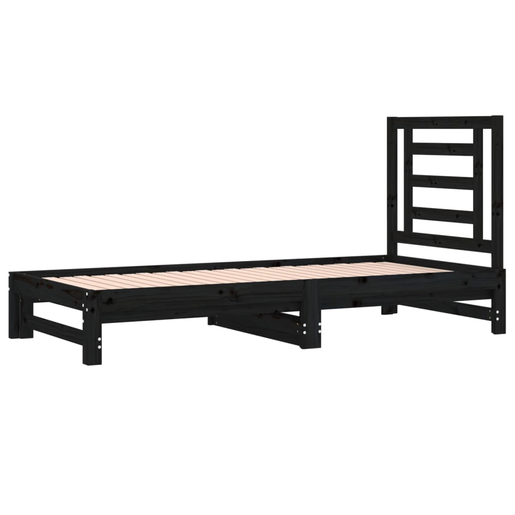 Slaapbank uitschuifbaar massief grenenhout zwart 2x(90x190) cm Bedden & bedframes | Creëer jouw Trendy Thuis | Gratis bezorgd & Retour | Trendy.nl