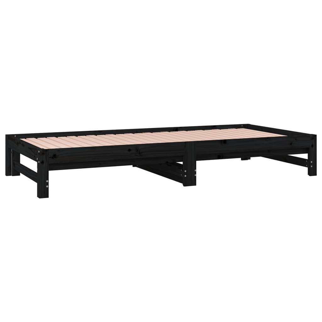 Slaapbank uitschuifbaar massief grenenhout zwart 2x(90x190) cm Bedden & bedframes | Creëer jouw Trendy Thuis | Gratis bezorgd & Retour | Trendy.nl