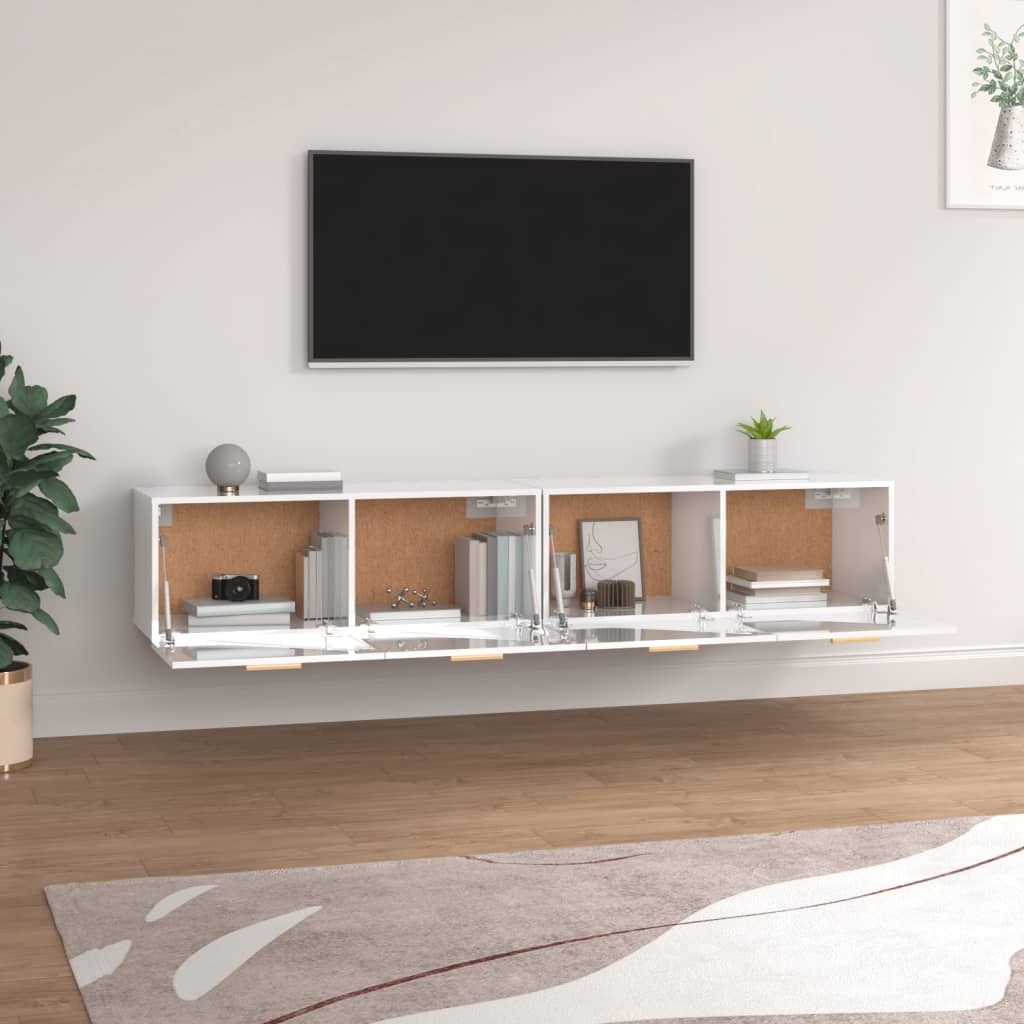 Wandkasten 2 st 100x36,5x35 cm bewerkt hout hoogglans wit Opbergkasten & lockerkasten | Creëer jouw Trendy Thuis | Gratis bezorgd & Retour | Trendy.nl