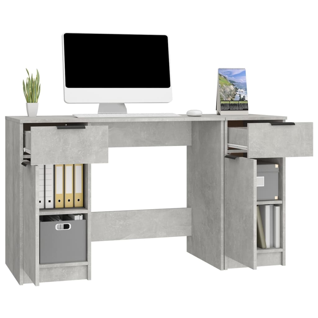 Bureautafel met opbergkast van bewerkt hout in betongrijs - stijlvol en functioneel! Bureaus | Creëer jouw Trendy Thuis | Gratis bezorgd & Retour | Trendy.nl