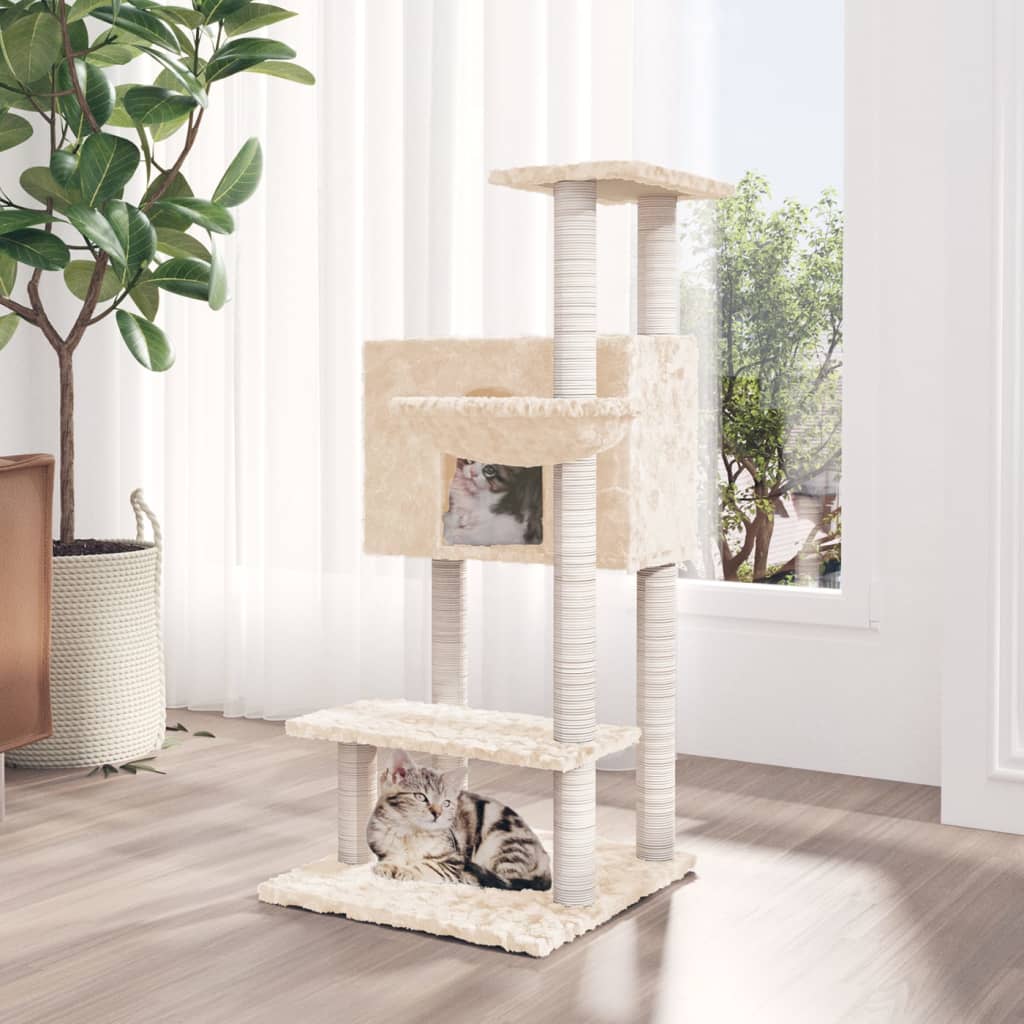 Kattenmeubel met sisal krabpalen 108,5 cm crèmekleurig Kattenmeubels | Creëer jouw Trendy Thuis | Gratis bezorgd & Retour | Trendy.nl