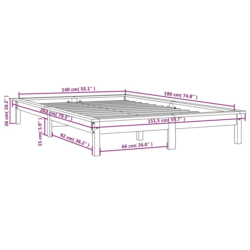 Bedframe massief grenenhout zwart 140x190 cm Bedden & bedframes | Creëer jouw Trendy Thuis | Gratis bezorgd & Retour | Trendy.nl