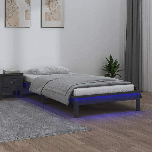 Bedframe LED massief hout grijs 90x200 cm Bedden & bedframes | Creëer jouw Trendy Thuis | Gratis bezorgd & Retour | Trendy.nl