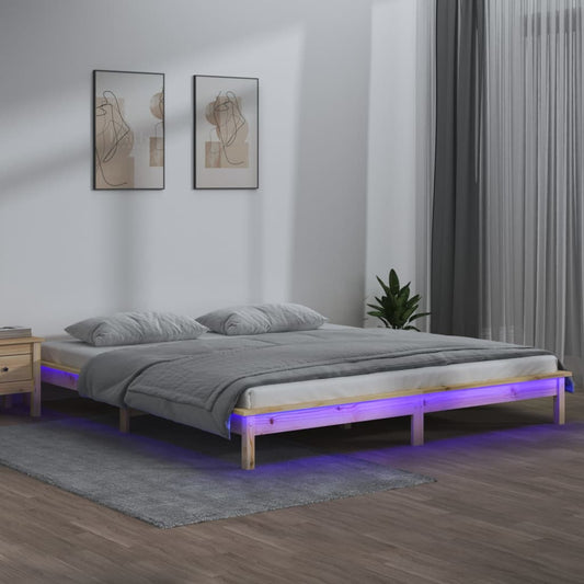 Bedframe LED massief hout 135x190 cm Double Bedden & bedframes | Creëer jouw Trendy Thuis | Gratis bezorgd & Retour | Trendy.nl