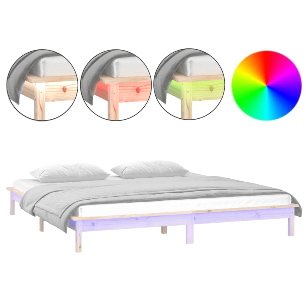 Bedframe LED massief hout 140x190 cm Bedden & bedframes | Creëer jouw Trendy Thuis | Gratis bezorgd & Retour | Trendy.nl