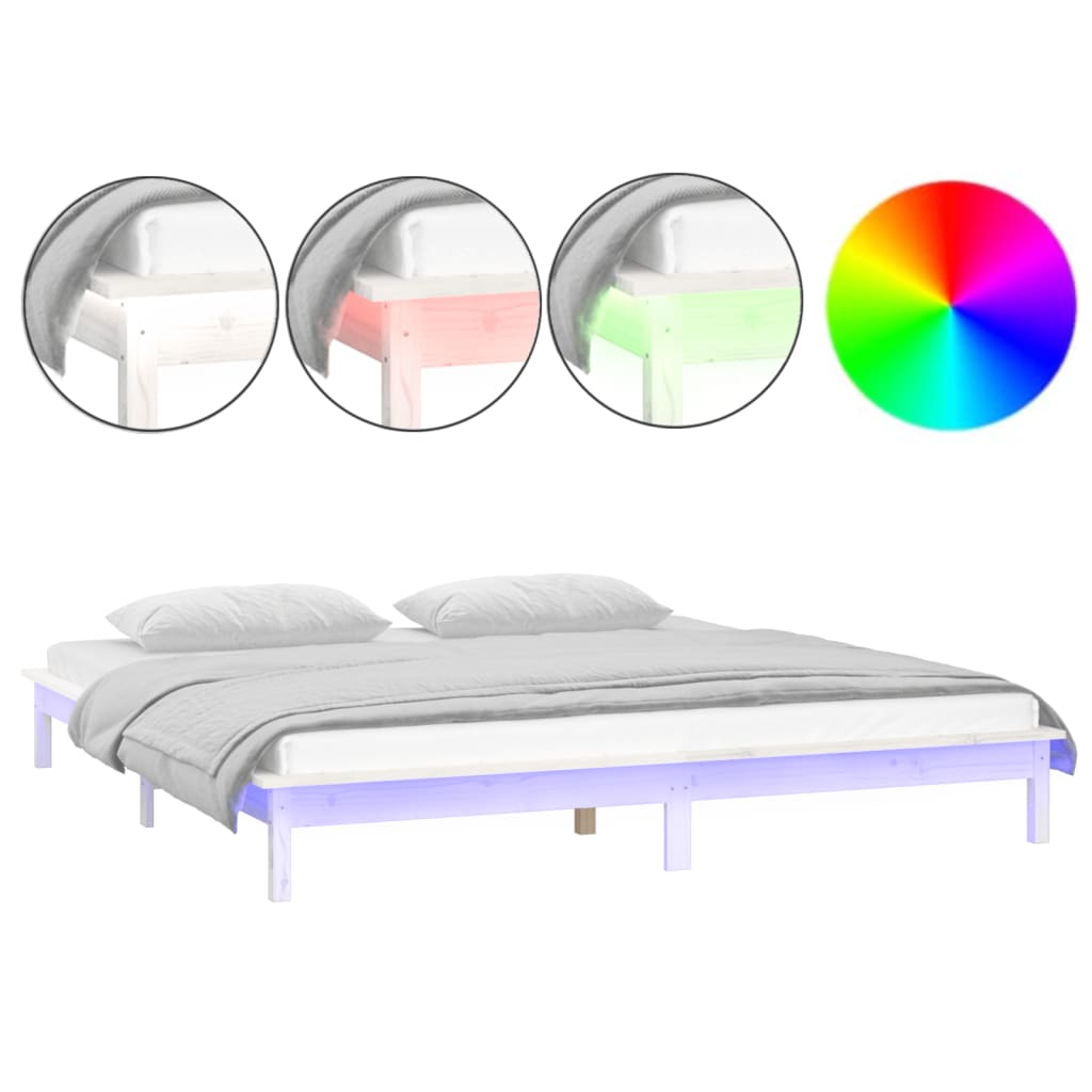 Bedframe LED massief hout wit 140x190 cm Bedden & bedframes | Creëer jouw Trendy Thuis | Gratis bezorgd & Retour | Trendy.nl