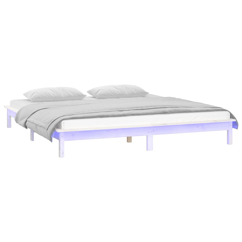 Bedframe LED massief hout wit 140x190 cm Bedden & bedframes | Creëer jouw Trendy Thuis | Gratis bezorgd & Retour | Trendy.nl