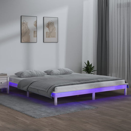 Bedframe LED massief hout wit 140x190 cm Bedden & bedframes | Creëer jouw Trendy Thuis | Gratis bezorgd & Retour | Trendy.nl