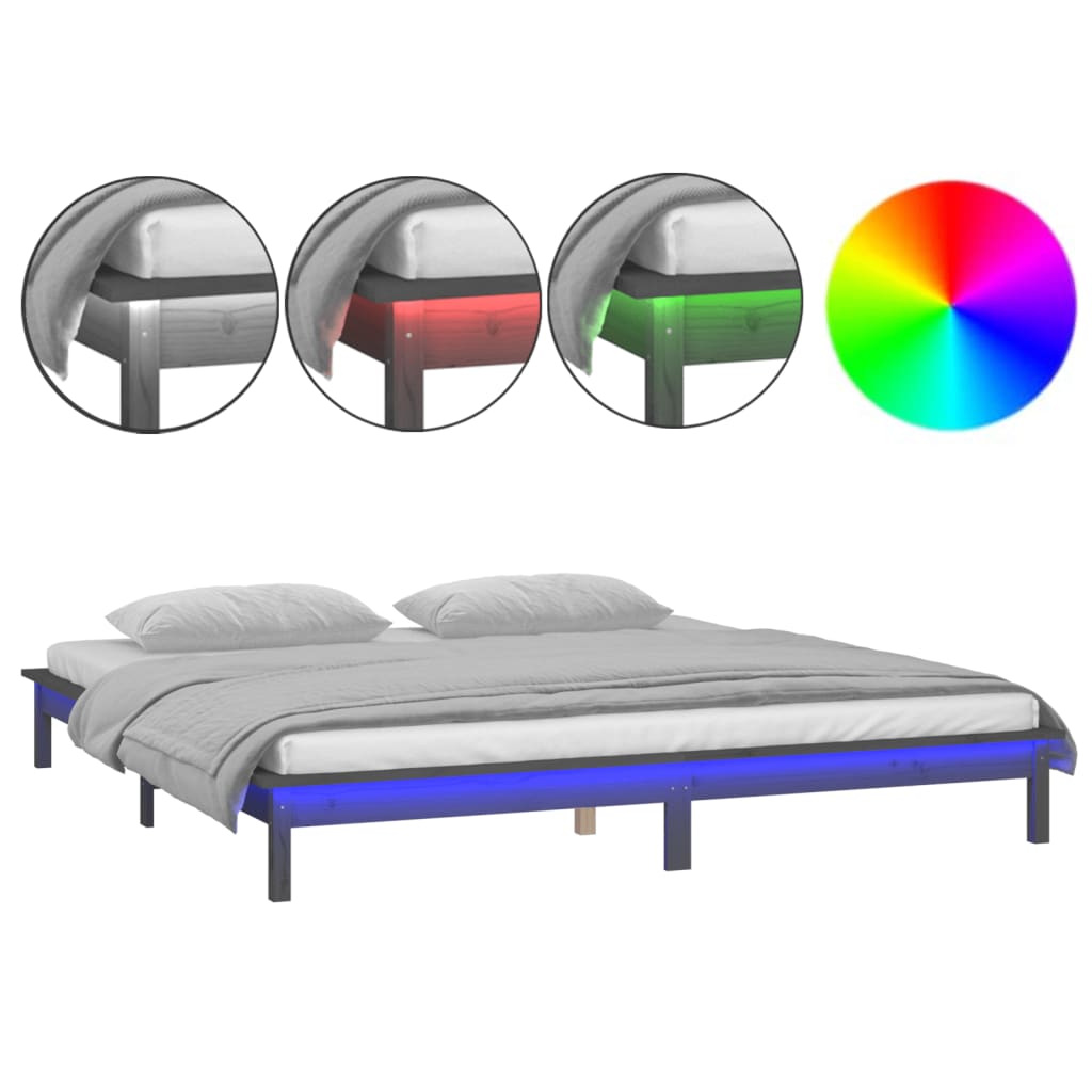 Bedframe LED massief hout grijs 140x190 cm Bedden & bedframes | Creëer jouw Trendy Thuis | Gratis bezorgd & Retour | Trendy.nl