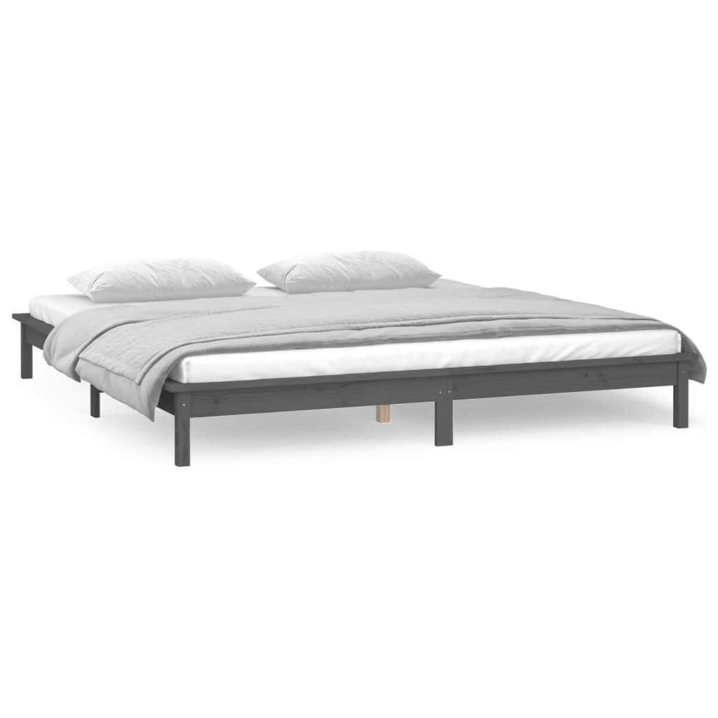 Bedframe LED massief hout grijs 140x190 cm Bedden & bedframes | Creëer jouw Trendy Thuis | Gratis bezorgd & Retour | Trendy.nl