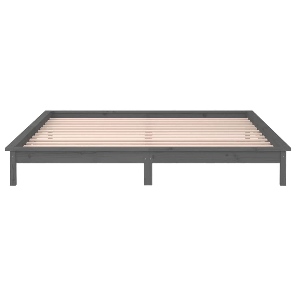 Bedframe LED massief hout grijs 140x190 cm Bedden & bedframes | Creëer jouw Trendy Thuis | Gratis bezorgd & Retour | Trendy.nl