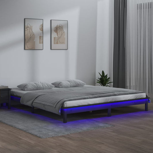 Bedframe LED massief hout grijs 140x190 cm Bedden & bedframes | Creëer jouw Trendy Thuis | Gratis bezorgd & Retour | Trendy.nl