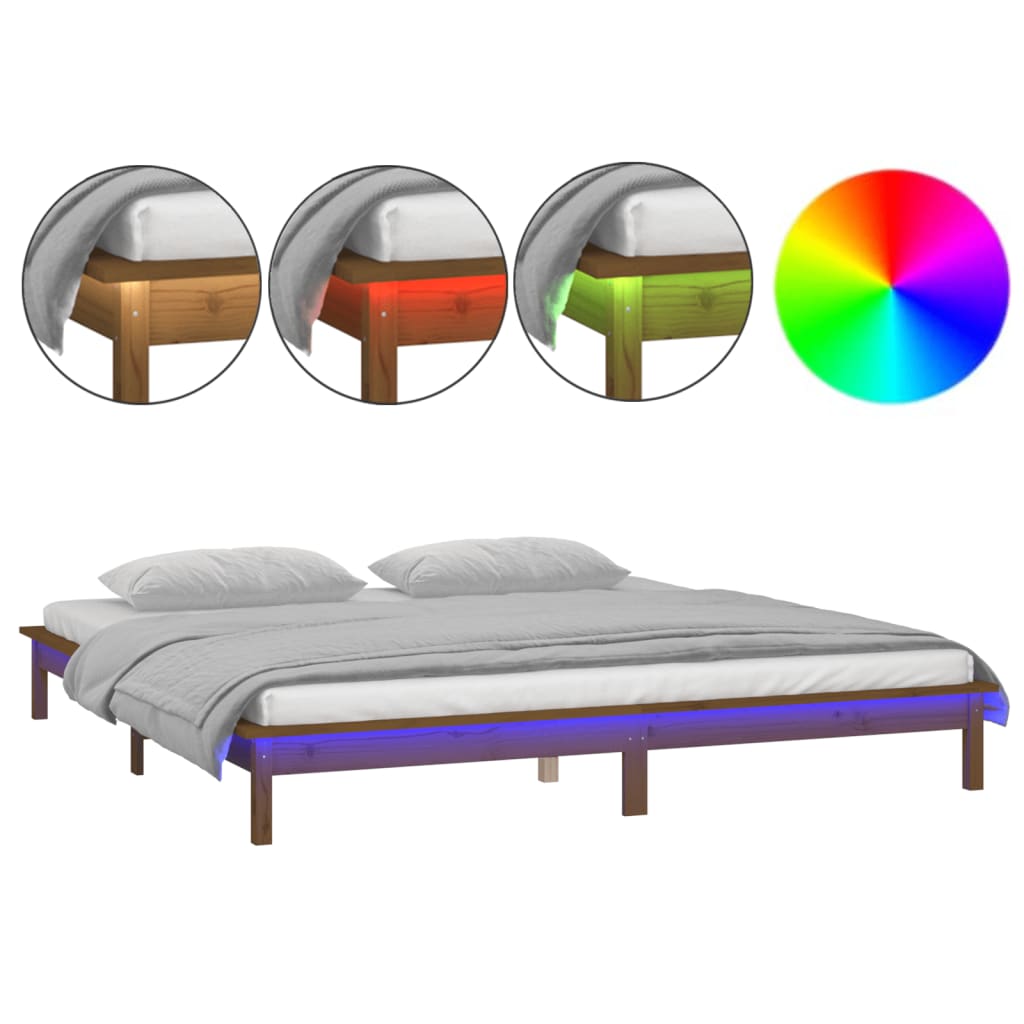 Bedframe LED massief hout honingbruin 140x190 cm Bedden & bedframes | Creëer jouw Trendy Thuis | Gratis bezorgd & Retour | Trendy.nl