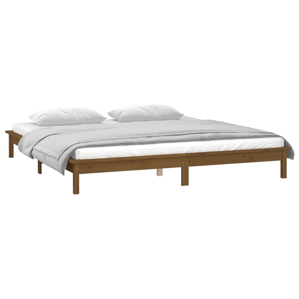 Bedframe LED massief hout honingbruin 140x190 cm Bedden & bedframes | Creëer jouw Trendy Thuis | Gratis bezorgd & Retour | Trendy.nl