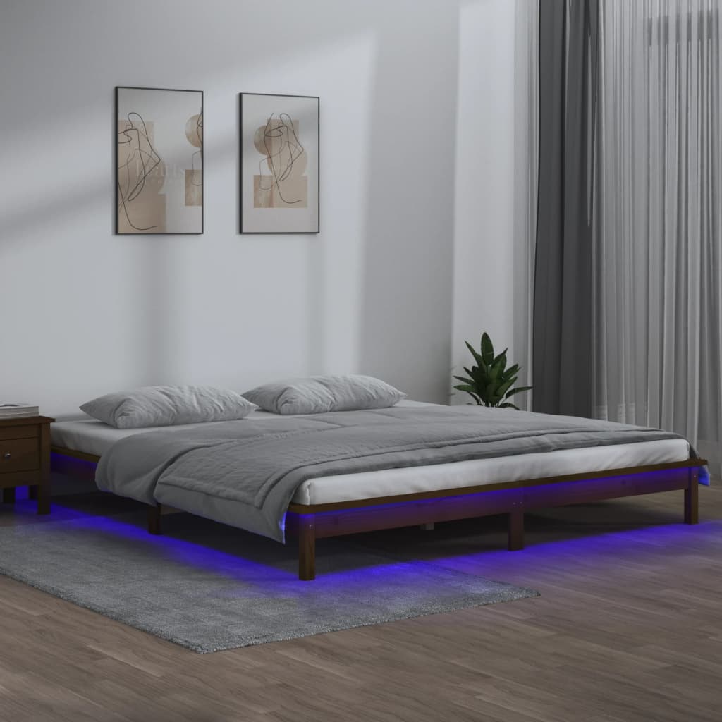 Bedframe LED massief hout honingbruin 140x190 cm Bedden & bedframes | Creëer jouw Trendy Thuis | Gratis bezorgd & Retour | Trendy.nl