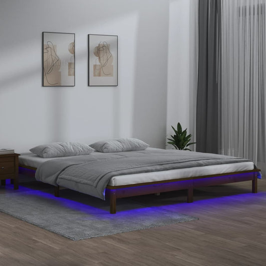 Bedframe LED massief hout honingbruin 140x190 cm Bedden & bedframes | Creëer jouw Trendy Thuis | Gratis bezorgd & Retour | Trendy.nl